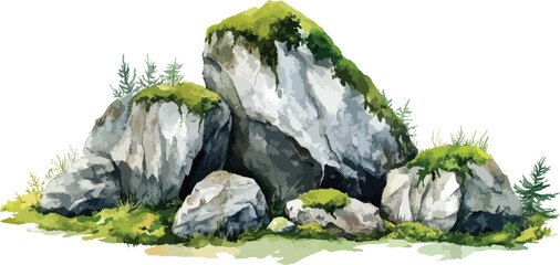  Game Asset Watercolor Mossy Rock