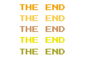 Digital artwork displays "THE END" five times with varied retro color gradients. The graphic evokes a nostalgic, cinematic ending, likely for creative content.

