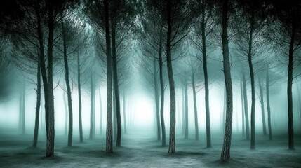 Fototapeta premium Misty Pine Forest Pathway, Mystical Atmosphere, Nature Scene, Use for wallpaper, background, or artistic projects