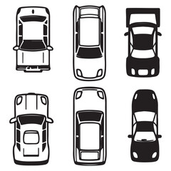 Vehicle elevation and top view vector flat illustration collection ideal for architectural design vector