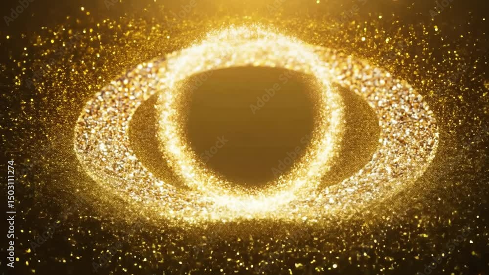 Poster mesmerizing golden swirl of sparkling particles creates enchanting visual effect, radiating light an