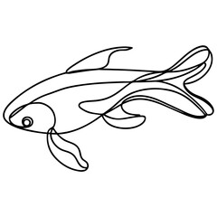 Naklejka premium One line drawing of fish, in black, for aquatic themes