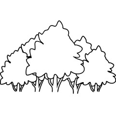 Simple line drawing of trees, in black and white, for illustrations