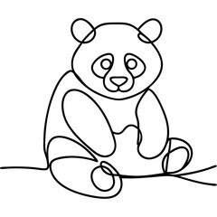 Naklejka premium Giant panda line drawing, single continuous line art, black and white, for children's books