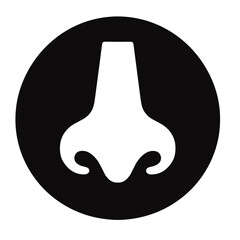Bold nose vector icon for scent detection and fragrance design in black circle on transparent background