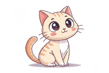 Fototapeta premium Cute Pixel Art Cat on White Background