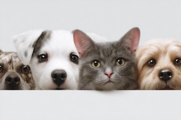 Adorable Pets: Puppy, Kitten, and Dogs in a Serene Portrait