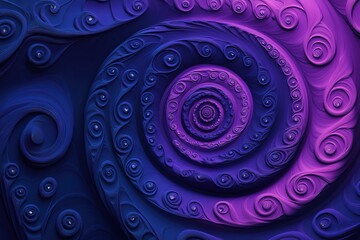Intricate spiral abstract pattern showcases gradients in shades of purple and blue hues