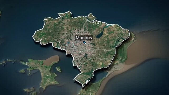 Animated map of Brazil showing the location of Manaus city with country zoom animation