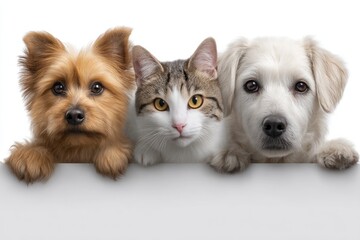 Adorable Pets: Dog, Cat, and Puppy Posing Together, Cheerful Mood
