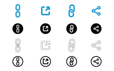 Chain, link icon vector. Link icon, internet url symbol connect button.Link icons set in black filled and stroke line style.share icon set. Share arrow, link, connection icon.