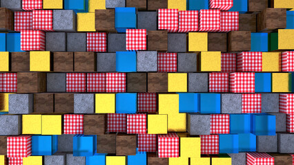 Cube wood glass fabric gold textured Wallpaper
