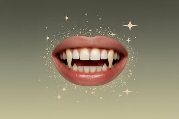 Naklejka premium Glamorous Vampire Fangs with Sparkling Accents in a Modern Surreal Composition