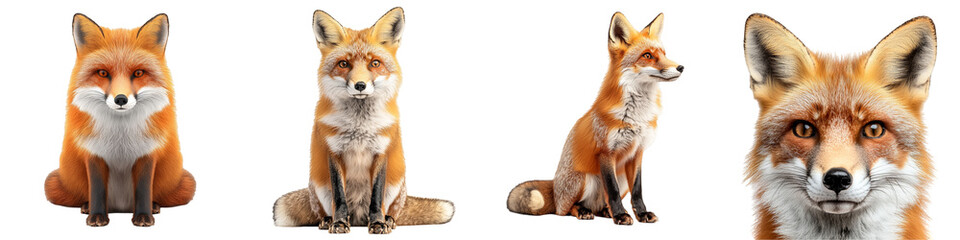 Fototapeta premium Realistic Rendering of a Fox in Full Orange Color Displaying Various Poses