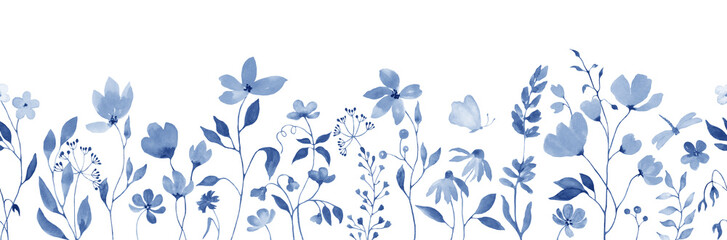 Blue flower border. Frame of blue flowers.