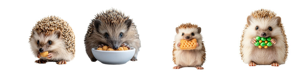 Obraz premium Hedgehogs Enjoying Snacks and Treats in Adorable and Playful Portrayal