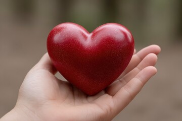 Fototapeta premium Crimson Heart in Open Palm: A Gentle, Romantic Image