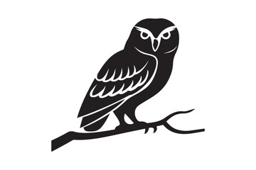 Vector Owl Silhouette on Branch Bold Monochrome Bird Clipart