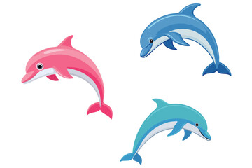 カラフルなイルカのイラスト素材セット