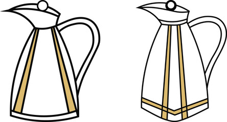  tea pot kettle outline and silhouette icon set, ea kettle outline coloring book page line art drawing