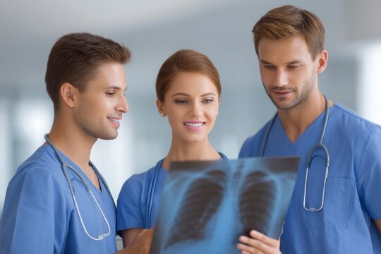 Medical Team Examining X-ray: Collaborative Diagnosis in Serene Setting