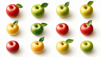 Fresh Apples Multicolored Composition, Isolated on White Background for Healthy Lifestyle