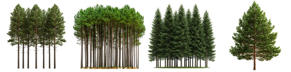 Fototapeta premium Diverse Pine Forests with Varying Rugged Bark Textures and Lush Green Foliage