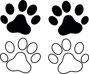 Dog Paw Print Vector Set Black and Outline Icons