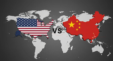 Obraz premium Map highlighting China and the USA as the world's two largest economies, Generative AI.