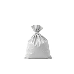A white, tied polythene bag on a black background, suitable for storage or merchandise packaging..