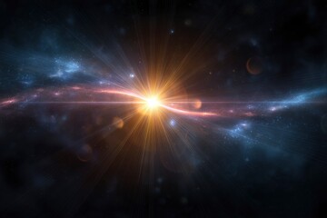 Naklejka premium Cosmic Radiance: A Celestial Burst of Light and Galactic Nebulae