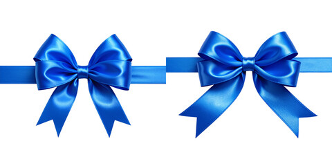  Elegant Blue Silk Ribbon with Decorative Bow, Isolated on White Background PNG