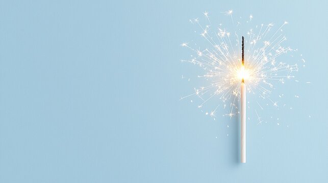Single White Sparklers on a Light Blue Background
