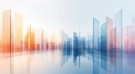 Colorful abstract city skyline reflected on water