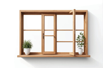 wooden window frame isolated on white or transparent png