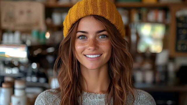 Friendly barista in a cozy caf setting