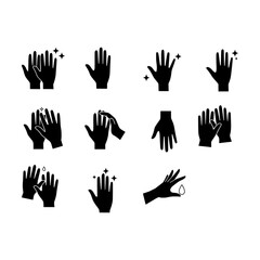Obraz premium Black Hand Icons Illustrating Cleanliness, Washing, and Hygiene Practices with Water and Sanitizer
