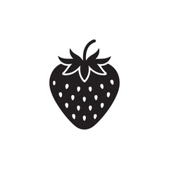 Strawberry Shape Vector Simple Black Silhouette Illustration.