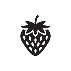 Strawberry Shape Vector Simple Black Silhouette Illustration.