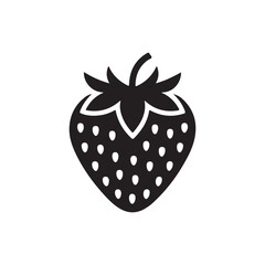 Fruit Silhouette Vector Strawberry Icon in Black and White.