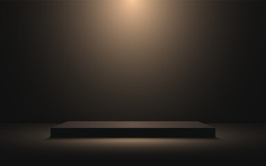 Obraz premium Podium gold with spotlight on dark bronze background. Luxury award stage. Platform for product display, branding or cosmetics presentation. Elegant and minimal. Vector Illustration.