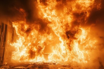 Data center engulfed in flames during a nighttime blaze showcasing the devastating impact of fire on technology infrastructure