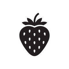 Fruit Silhouette Vector Strawberry Icon in Black and White.