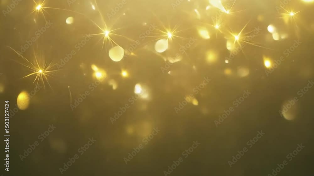 Poster beautiful abstract background with shimmering golden bokeh lights and sparkling particles, creating 