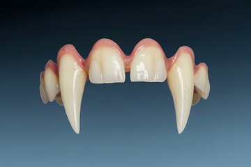 Complete set of vampire teeth fangs against a blue gradient background