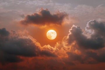 Golden Moon Rising: A Dramatic Cloudy Sunset Landscape