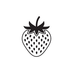 Minimal Strawberry Icon Bold Silhouette Vector on White.