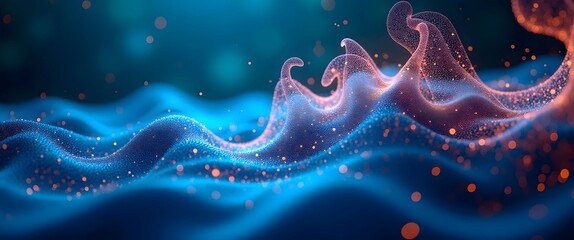 Machine learning tech: Neural network creating digital illusion and hallucinated perception like a tech brain. Enchanting Waves of Light Representing Data Illusions and Siren Songs