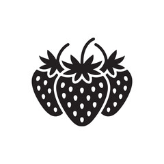 Black Strawberry Silhouette Minimal Fruit Icon in B&W.