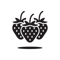 Strawberry Silhouette Vector Icon Black and White Fruit Design.